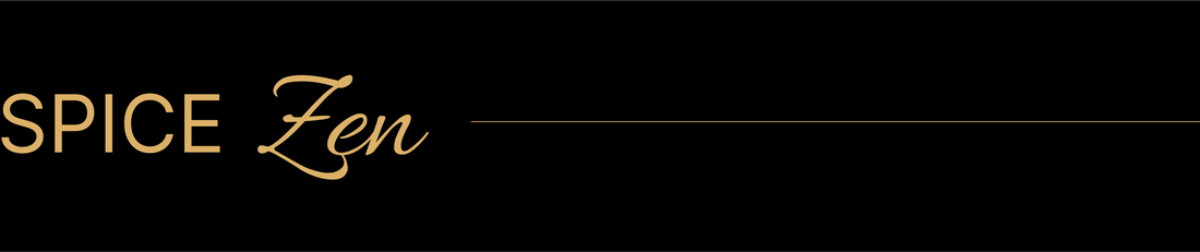 Logo of 'Spice Zen' with gold text on a black background
